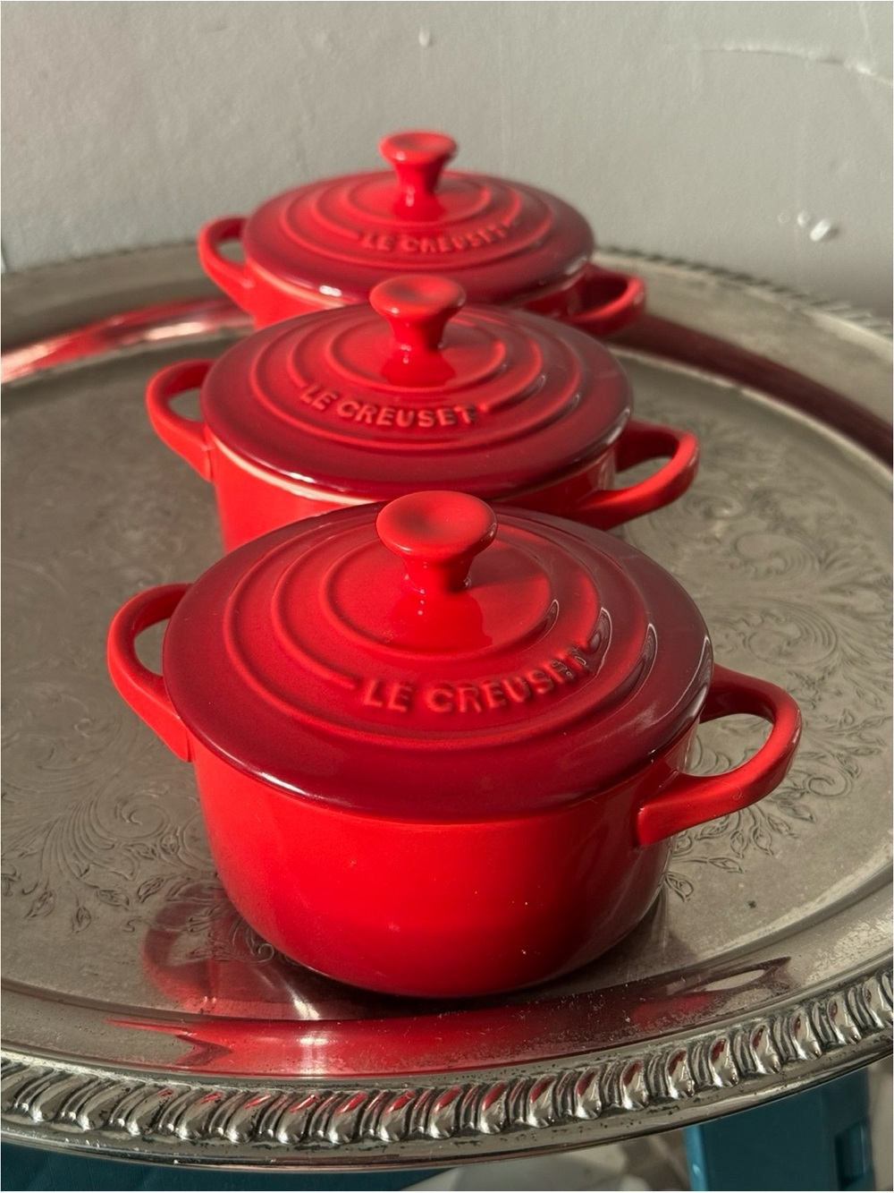 Mini Le Crueset Dutch Oven Pot W Lid Set 3 Classic Red Kitchen Cooking Decor